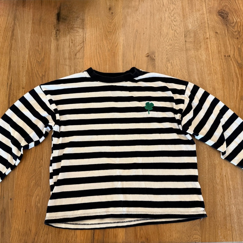 Zara Kids Black and White Striped Long Sleeve Tee